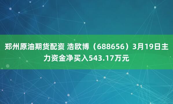 郑州原油期货配资 浩欧博（688656）3月19日主力资金净买入543.17万元