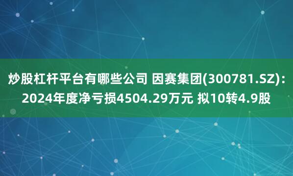 炒股杠杆平台有哪些公司 因赛集团(300781.SZ)：2024年度净亏损4504.29万元 拟10转4.9股